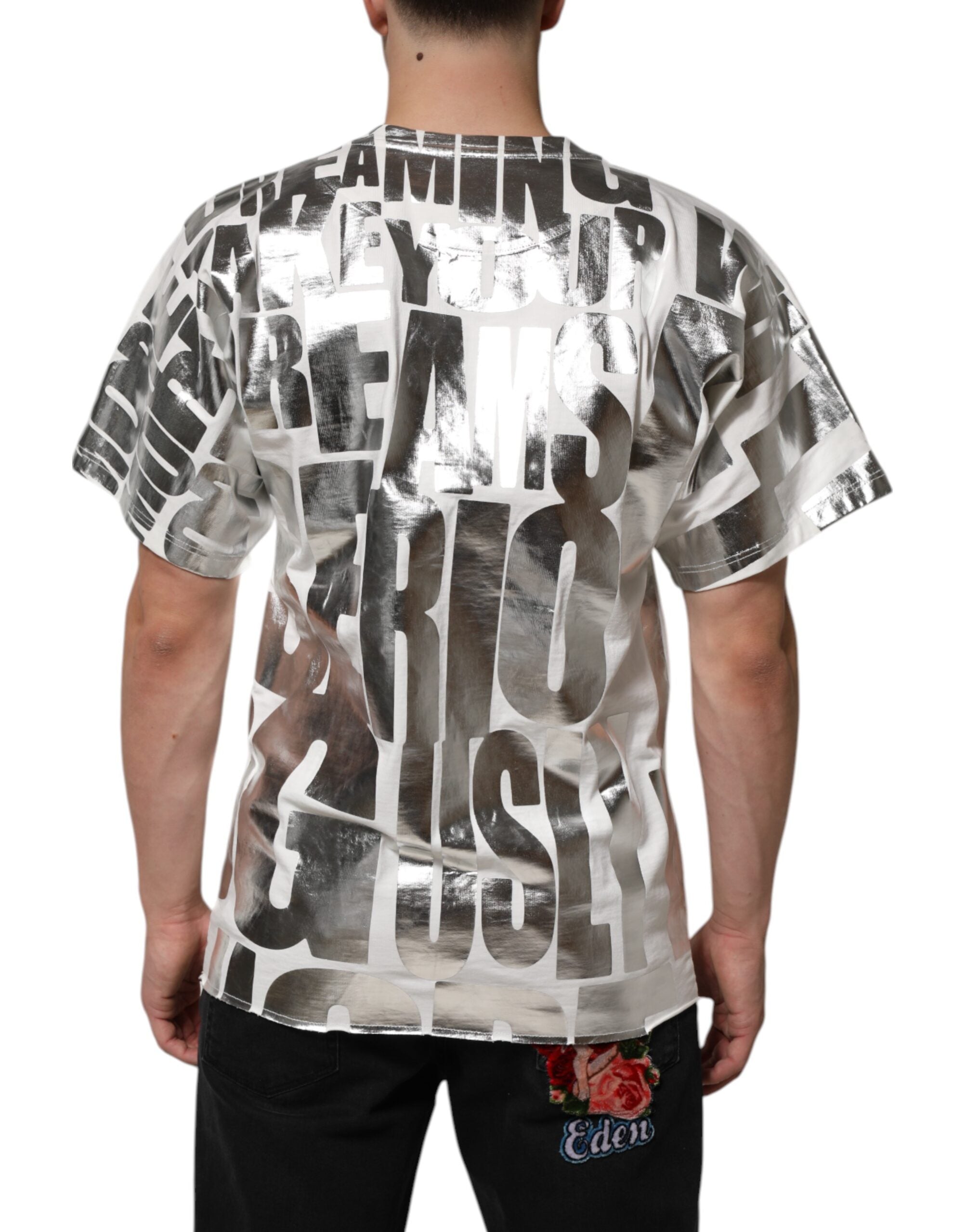 Dolce & Gabbana White metallic print cotton round neck T-shirt